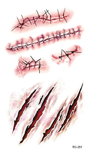 5PCS Waterproof Temporary Tattoo Stickers Horror Scar E