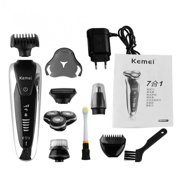 KEMEI 7 in 1 Men's Rechargable Beard Trimmer Electric Shaver Barbeador