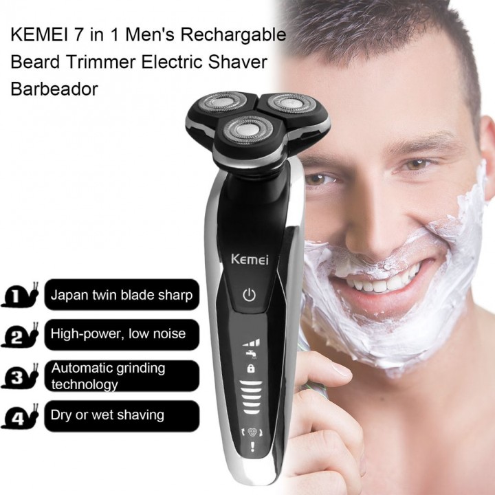 KEMEI 7 in 1 Men's Rechargable Beard Trimmer Electric Shaver Barbeador