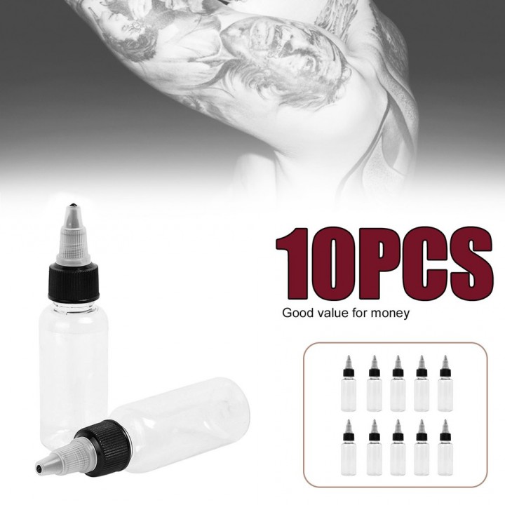 10pcs 30ml Plastic Twist Cap Empty Tattoo Ink Pigment Clear Transparent Bottle