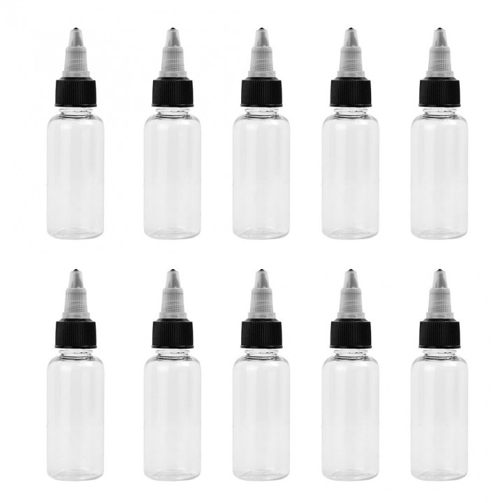 10pcs 30ml Plastic Twist Cap Empty Tattoo Ink Pigment Clear Transparent Bottle