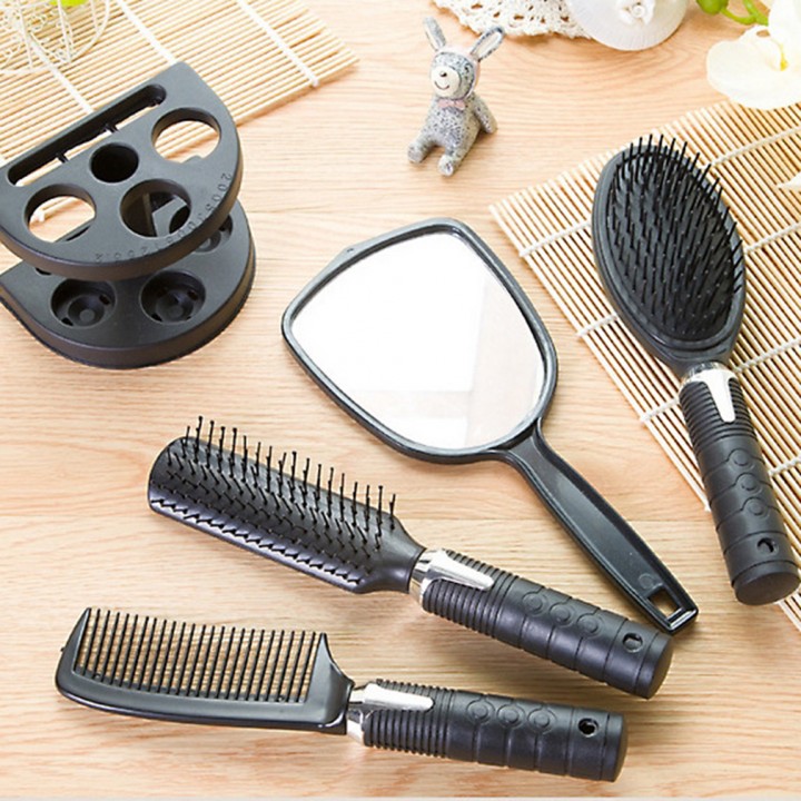 Plastic Salon Hair Comb And Mirror Set Hair Brush Massage Comb Mirror Holder