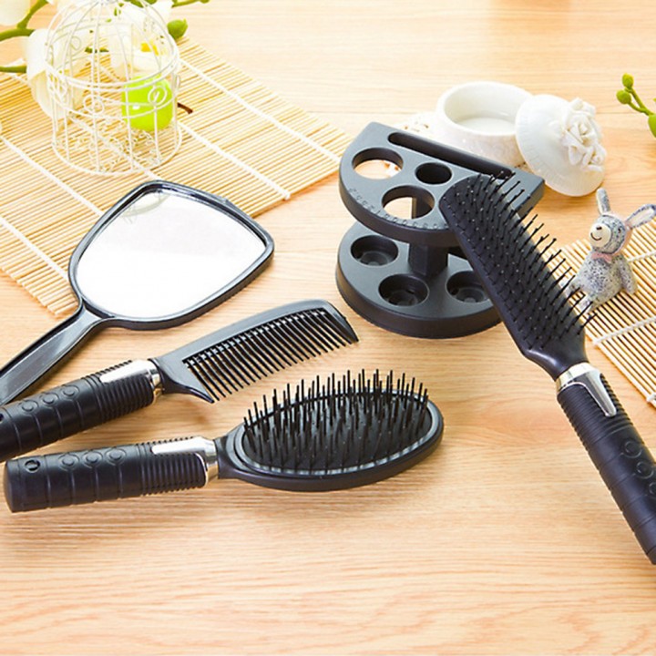 Plastic Salon Hair Comb And Mirror Set Hair Brush Massage Comb Mirror Holder