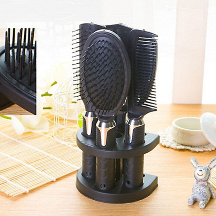 Plastic Salon Hair Comb And Mirror Set Hair Brush Massage Comb Mirror Holder