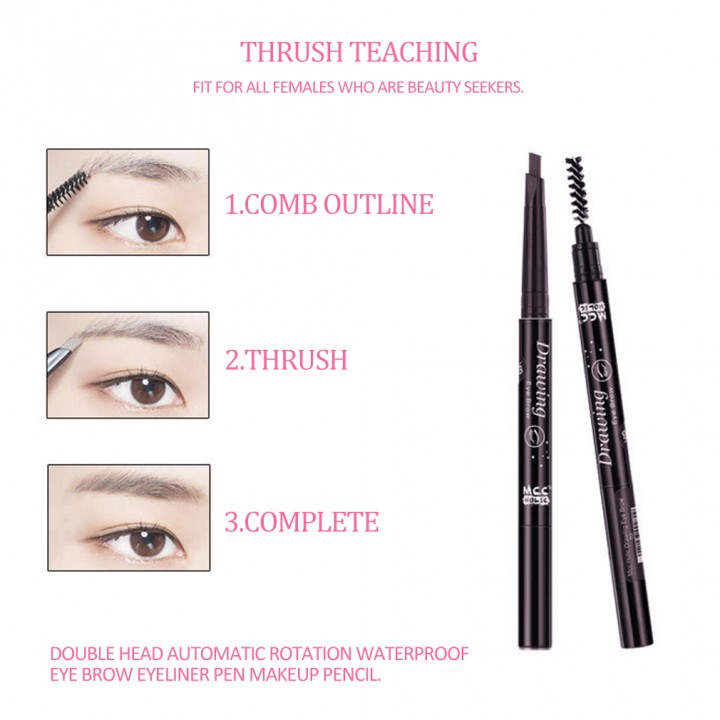 Double Head Automatic Rotation Waterproof Eye Brow Eyeliner Pen Makeup Pencil