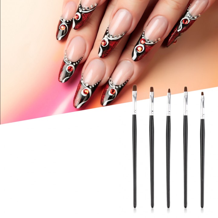 5 Pcs Carving Drawing Wooden Pen Manicure Nail Art Tool Pattern Brush Set