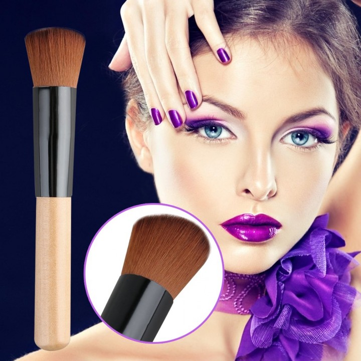 Flat Angled Wooden Liquid Foundation Powder Contour Makeup Brush Tool