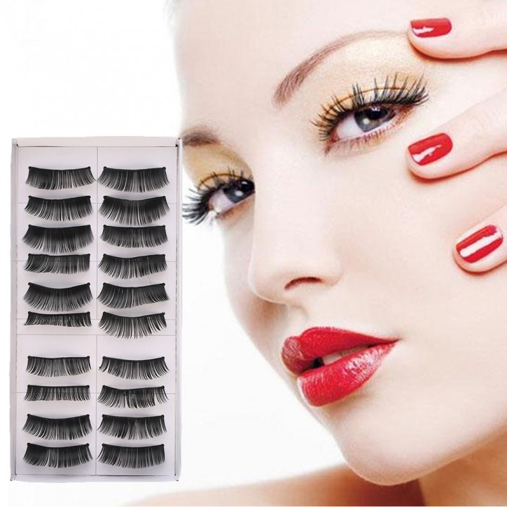 10 Pairs Thick False Eyeflashes Dense Fake Lashes Individual Black