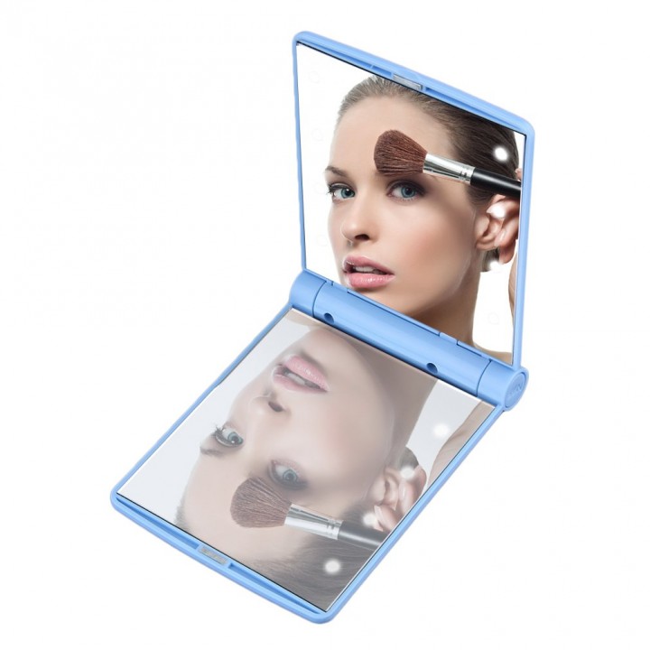Folding Portable Make Up Mirror Lady Cosmetic Mirror Built-in LED Bulbs Mirror
