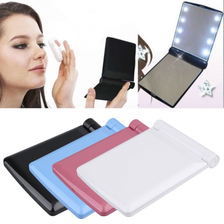 Folding Portable Make Up Mirror Lady Cosmetic Mirror Built-in LED Bulbs Mirror