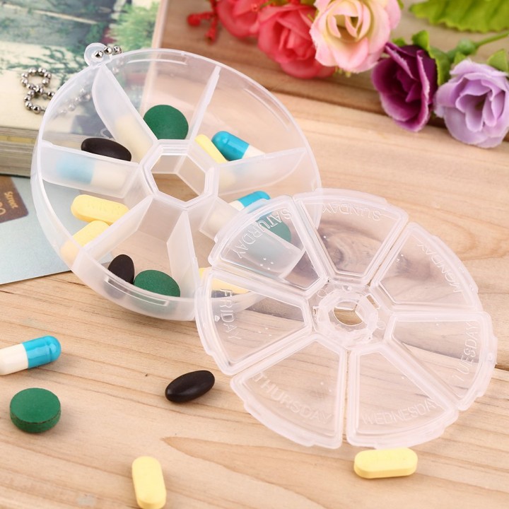 Kids Adults Round 7 Slot Health Pill Box Case Medicine Drug Organizer