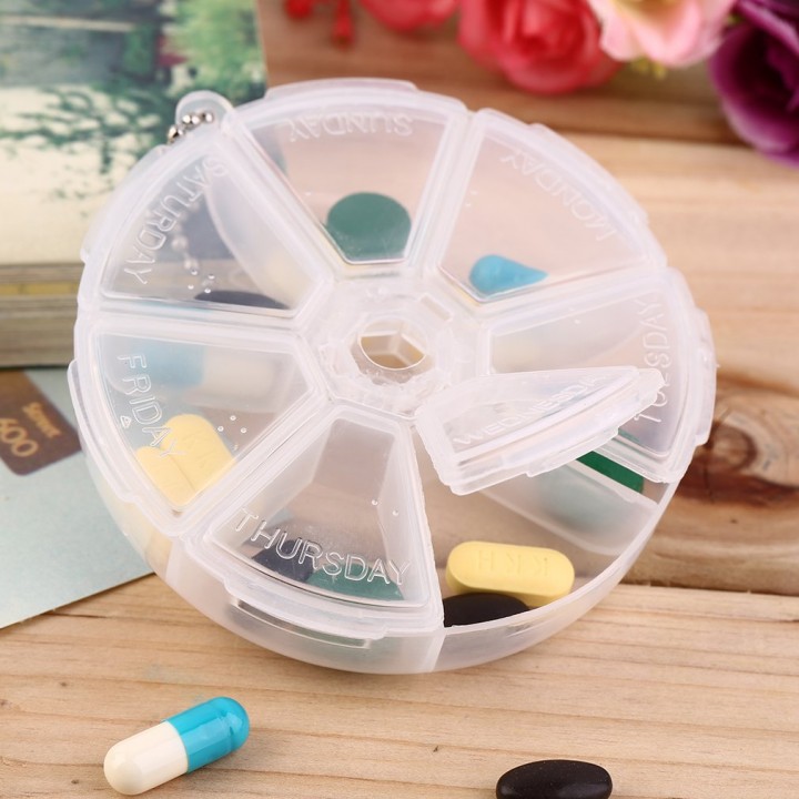Kids Adults Round 7 Slot Health Pill Box Case Medicine Drug Organizer