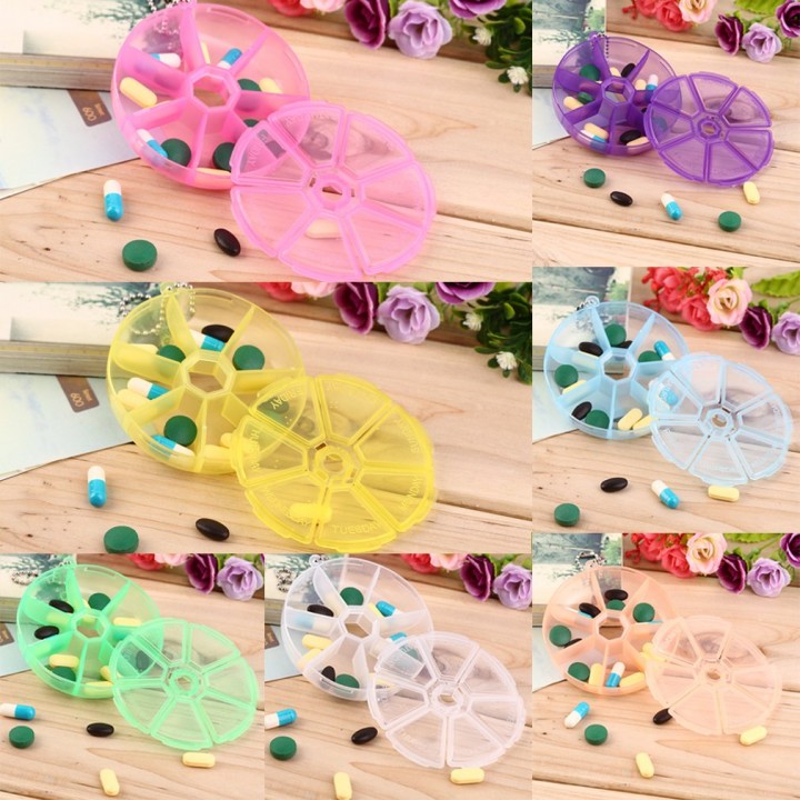 Kids Adults Round 7 Slot Health Pill Box Case Medicine Drug Organizer