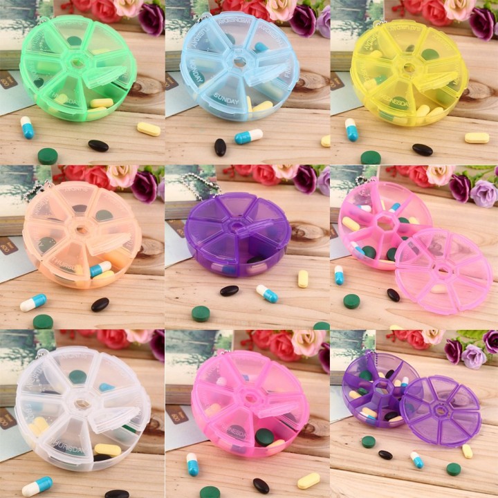 Kids Adults Round 7 Slot Health Pill Box Case Medicine Drug Organizer
