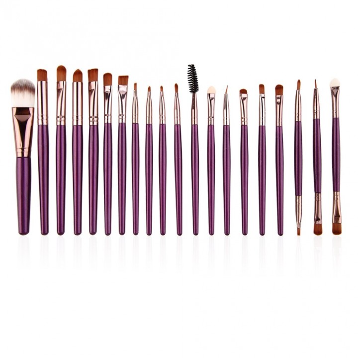 20 pcs Professional Makeup Cosmetic Blush Purple Brush with Coffee Hair
