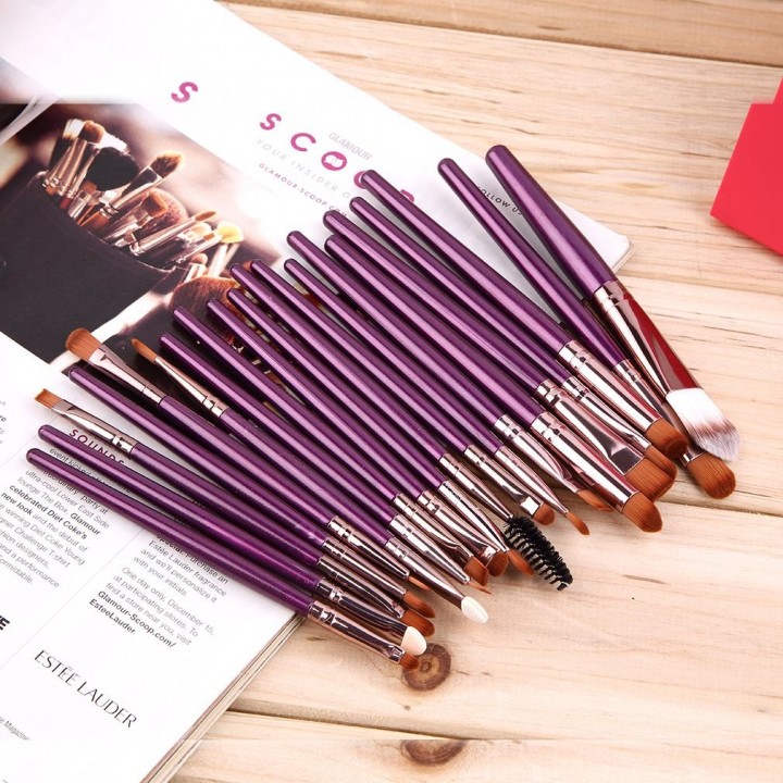 20 pcs Professional Makeup Cosmetic Blush Purple Brush with Coffee Hair