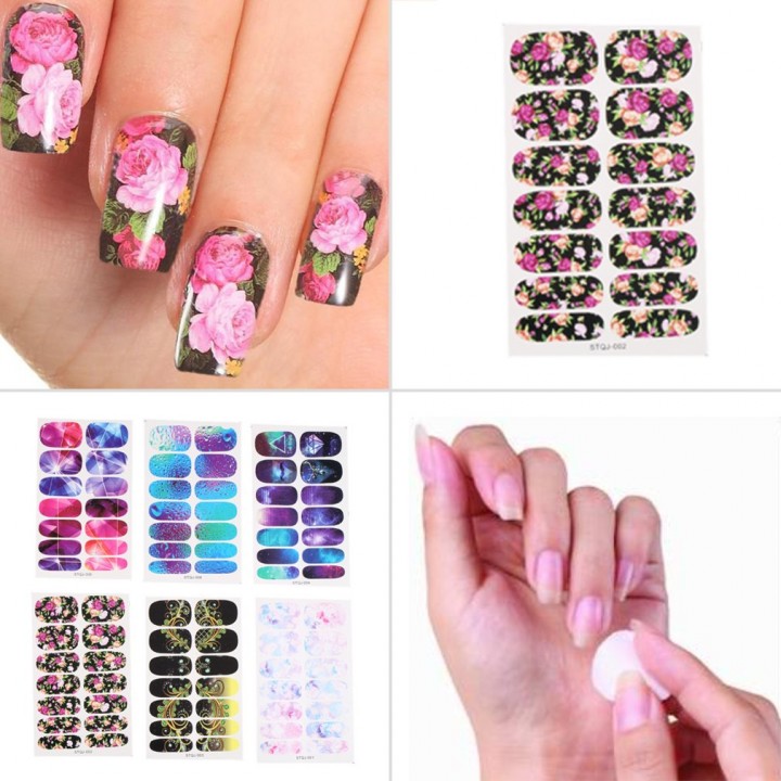 6 Styles Full Cover Nail Art Stickers Polish Watermark Nail Stickers