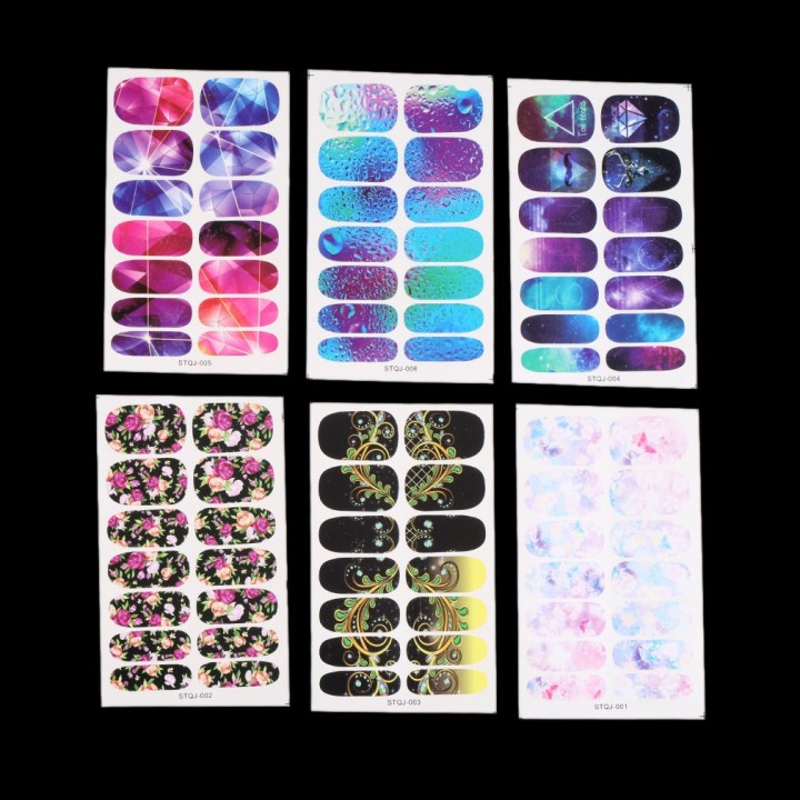 6 Styles Full Cover Nail Art Stickers Polish Watermark Nail Stickers