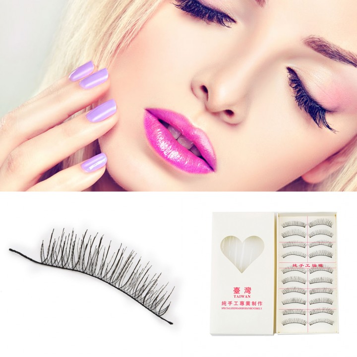 1set/10 Pairs Handmade Fake False Eyelash Lashes Natural Transparent Black