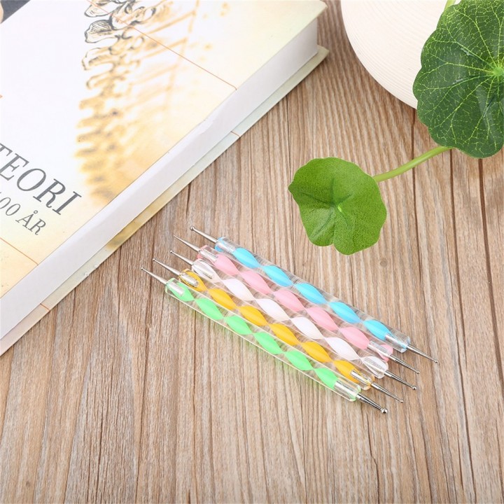 5pcs 1 Set 2-Way Dotting Pen Marbleizing Tool Nail Art Design Dot Paint Tools