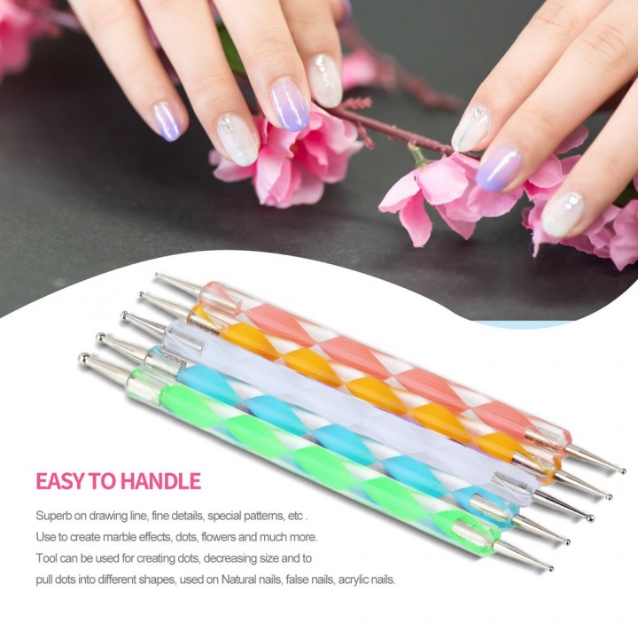 5pcs 1 Set 2-Way Dotting Pen Marbleizing Tool Nail Art Design Dot Paint Tools