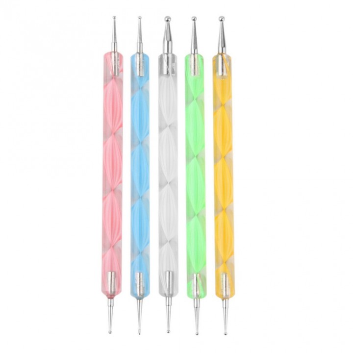 5pcs 1 Set 2-Way Dotting Pen Marbleizing Tool Nail Art Design Dot Paint Tools