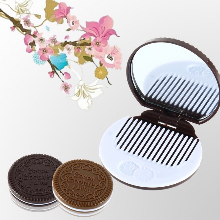 Cute Girl Chocolate Cookie Shape Design Cosmetic Mirror Makeup Chocolate Comb