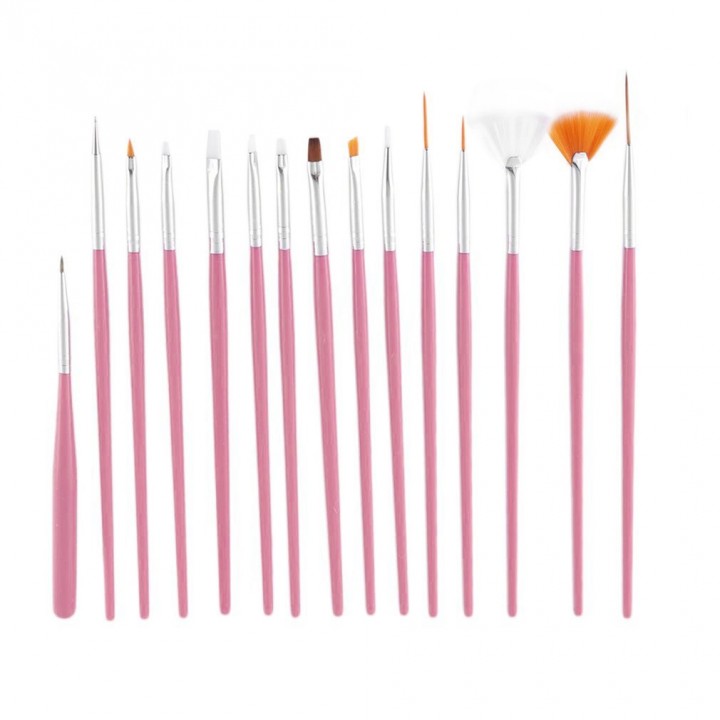 15Pcs Cosmetic Nail Art Polish Painting Draw Pen Brush Tips Tools Set UV Gel
