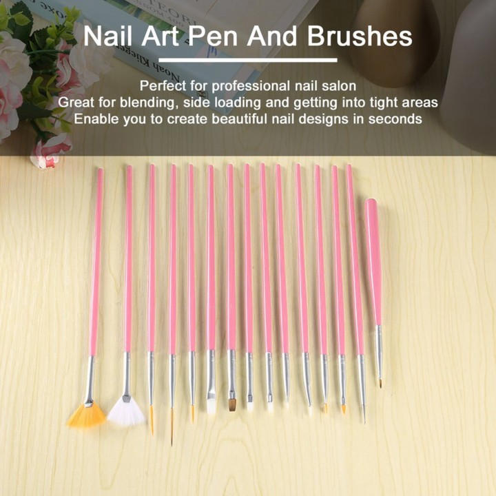 15Pcs Cosmetic Nail Art Polish Painting Draw Pen Brush Tips Tools Set UV Gel