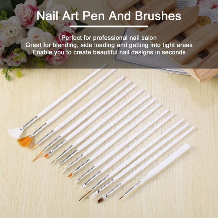 15Pcs Cosmetic Nail Art Polish Painting Draw Pen Brush Tips Tools Set UV Gel