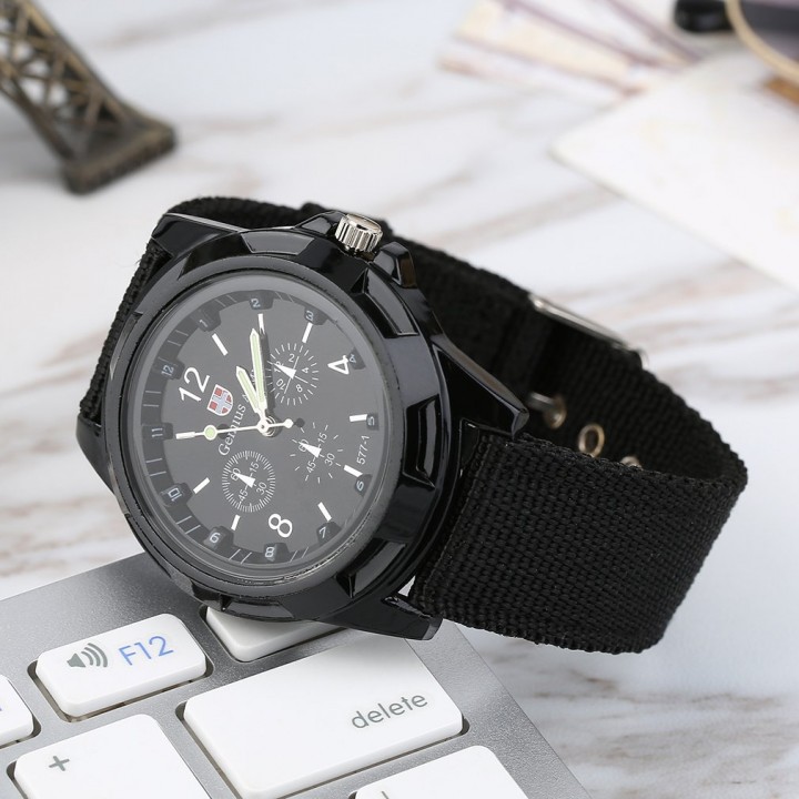 Unisex Men Women Luminous Quartz Wrist Watch Canvas Belt Army Sport Style