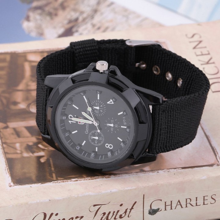 Unisex Men Women Luminous Quartz Wrist Watch Canvas Belt Army Sport Style