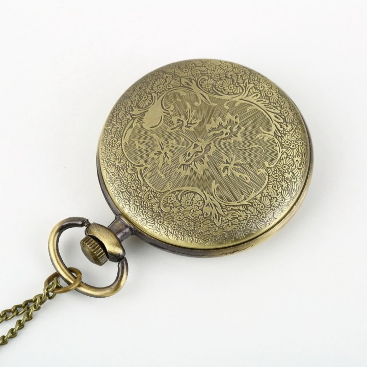 Antique Bronze Roman Numerals Chain Necklace Pendant Quartz Pocket Watch