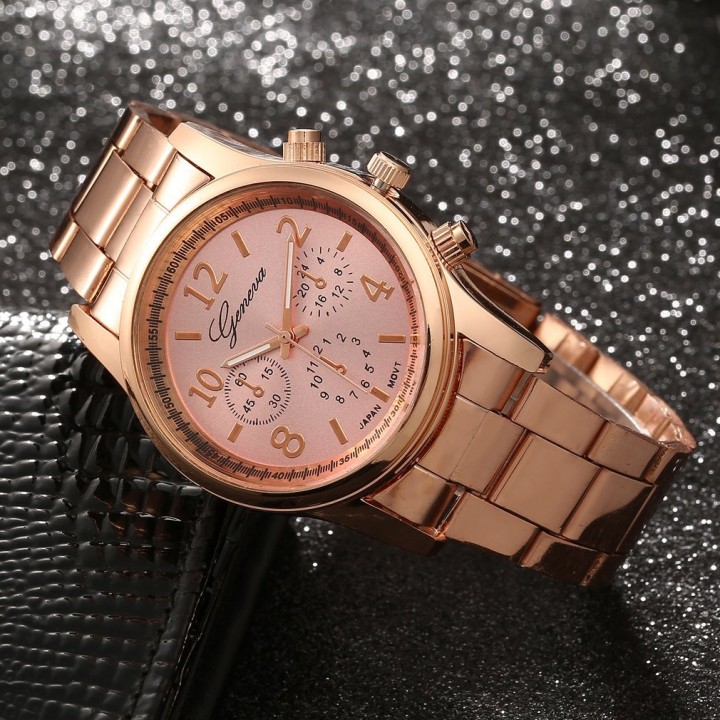 Women Girl Unisex Exquisite Charm Geneva Stainless Steel Quartz Wrist Watch