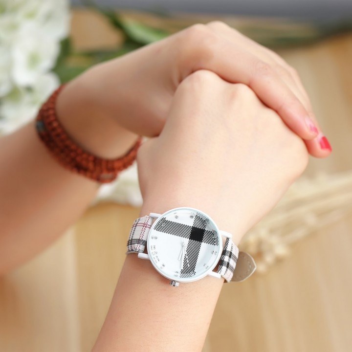 Fashion Plaid Leatheroid Watch Women Men's Sport Casual Quartz Wristwatch