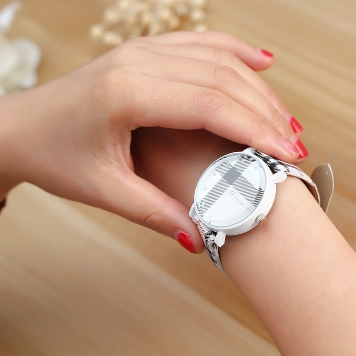 Fashion Plaid Leatheroid Watch Women Men's Sport Casual Quartz Wristwatch