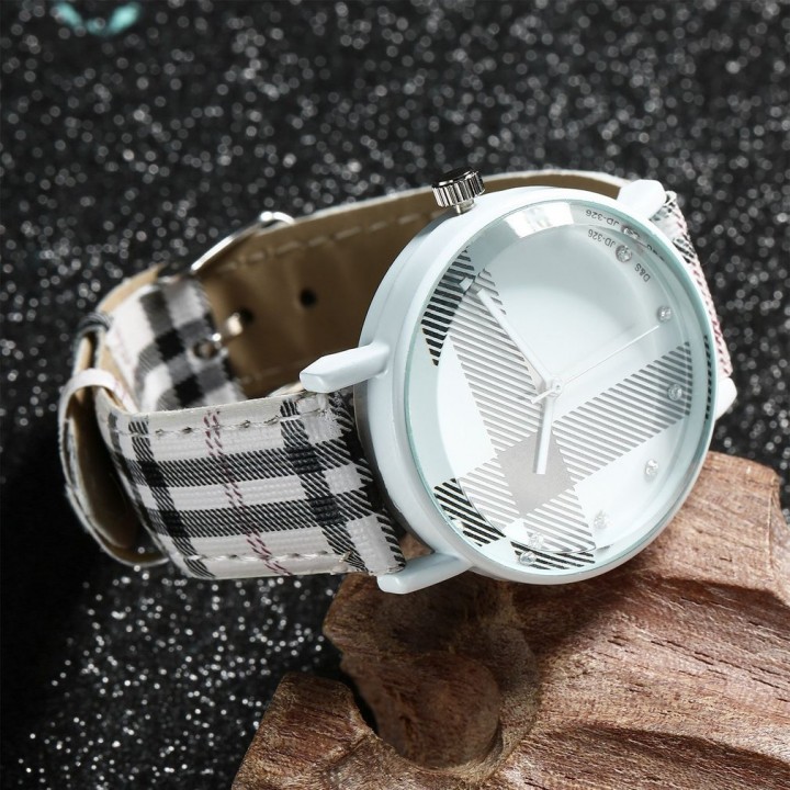 Fashion Plaid Leatheroid Watch Women Men's Sport Casual Quartz Wristwatch