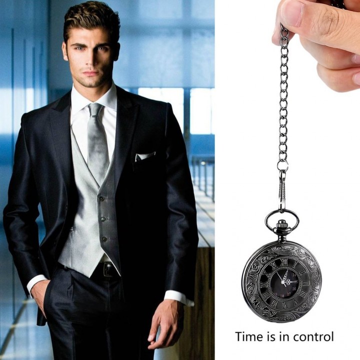 Unisex Steampunk Luxury Vintage Chain Quartz Pocket Watch Roman Pattern