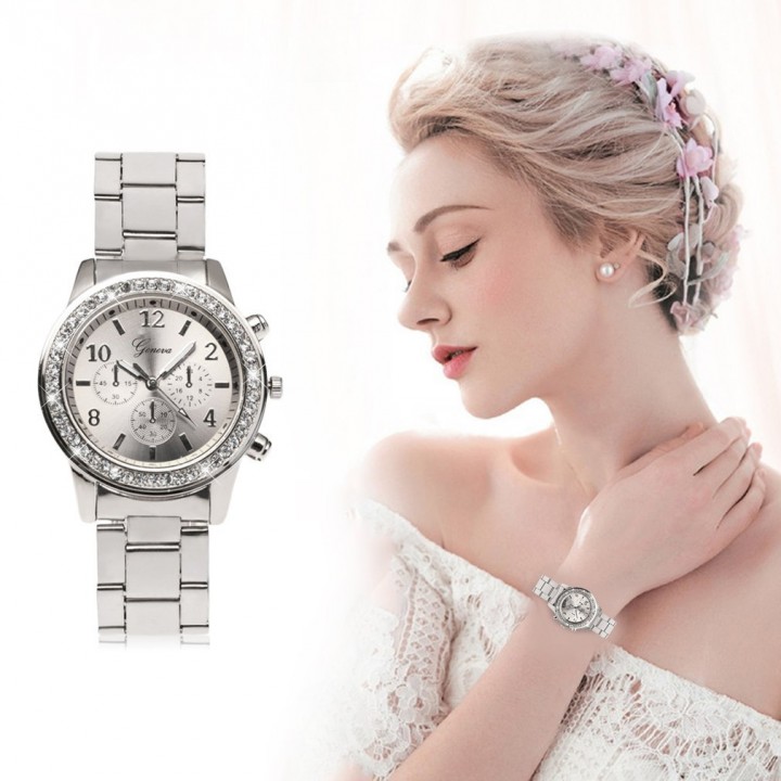 Geneva Bling Crystal Women Girl Unisex Stainless Steel Quartz Wrist Watch