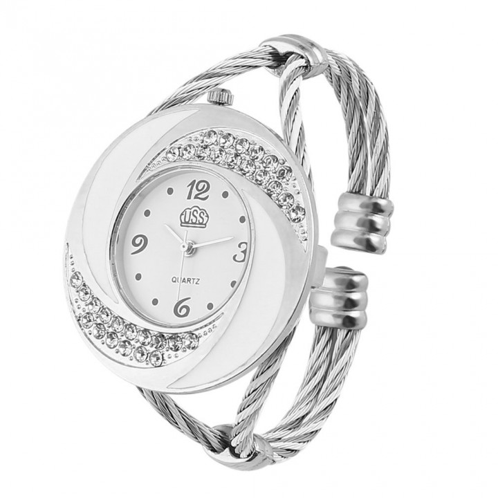 Women Steel Bangle Wrist Crystal Round Dial Analog Digital Bracelet Watch