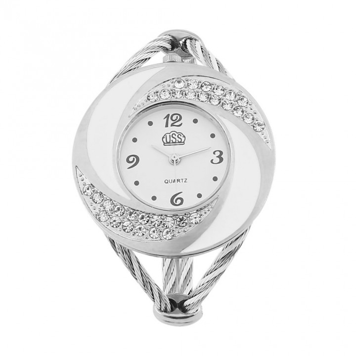 Women Steel Bangle Wrist Crystal Round Dial Analog Digital Bracelet Watch