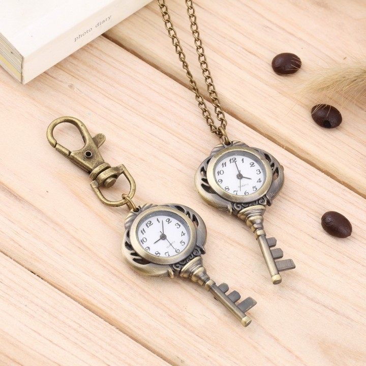 New Fashion Antique Retro Alloy Key Shaped Pendant Pocket Watch Key Chain