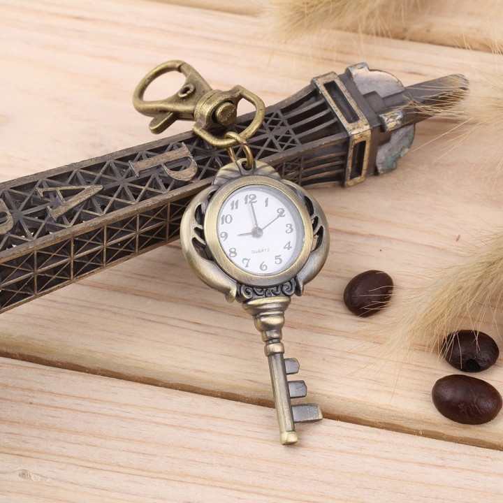 New Fashion Antique Retro Alloy Key Shaped Pendant Pocket Watch Key Chain