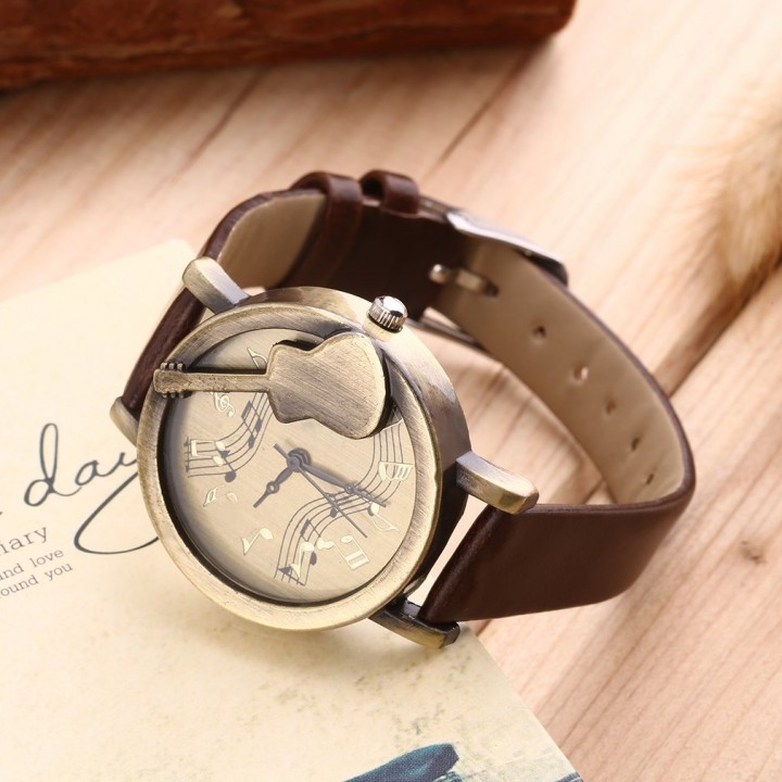Vintage Unique Design Guitar Analog Quartz Watch PU Leather Retro Gift