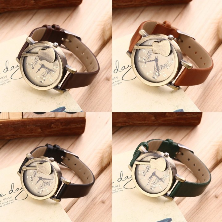 Vintage Unique Design Guitar Analog Quartz Watch PU Leather Retro Gift