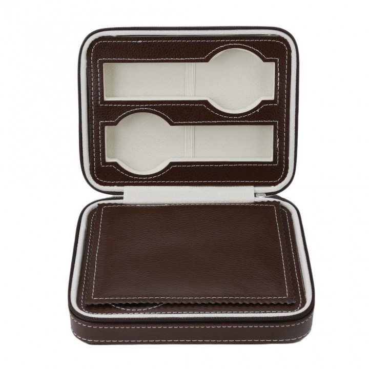 4 Slots Leather Jewelry Watch Collection Bag Storage Organizer With Zipper
