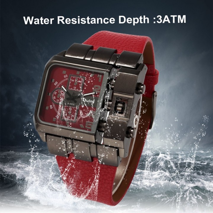 OULM Men Male Unique Leather Strap Square Alloy Case Quartz Wrist Watch
