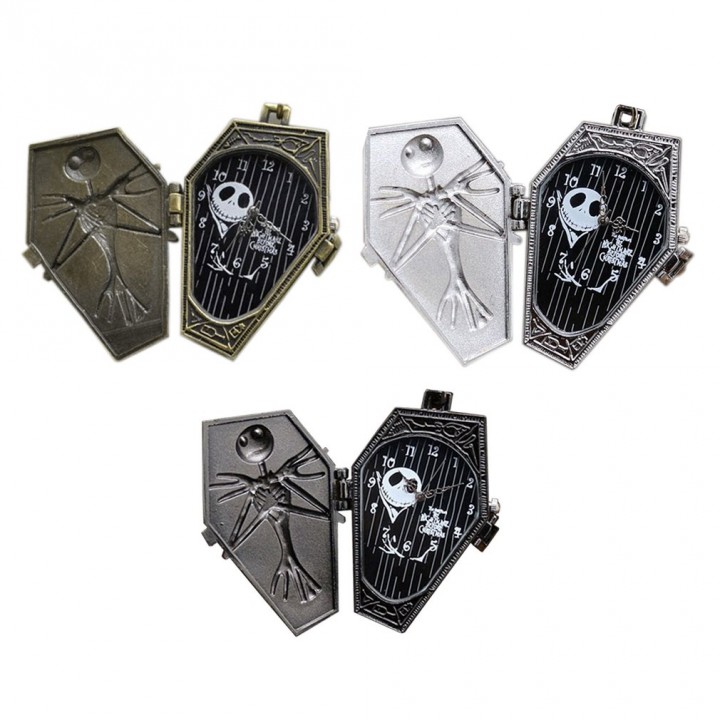 Casual Vintage Flip Quartz Pocket Watch Neck Pendant Corpse Pattern with Chain