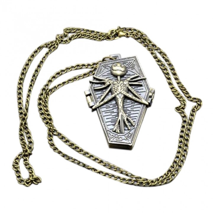 Casual Vintage Flip Quartz Pocket Watch Neck Pendant Corpse Pattern with Chain