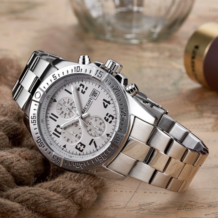 MEGIR 2030G Business Men Watch Steel Brand Quartz Watch Waterproof Chronograph